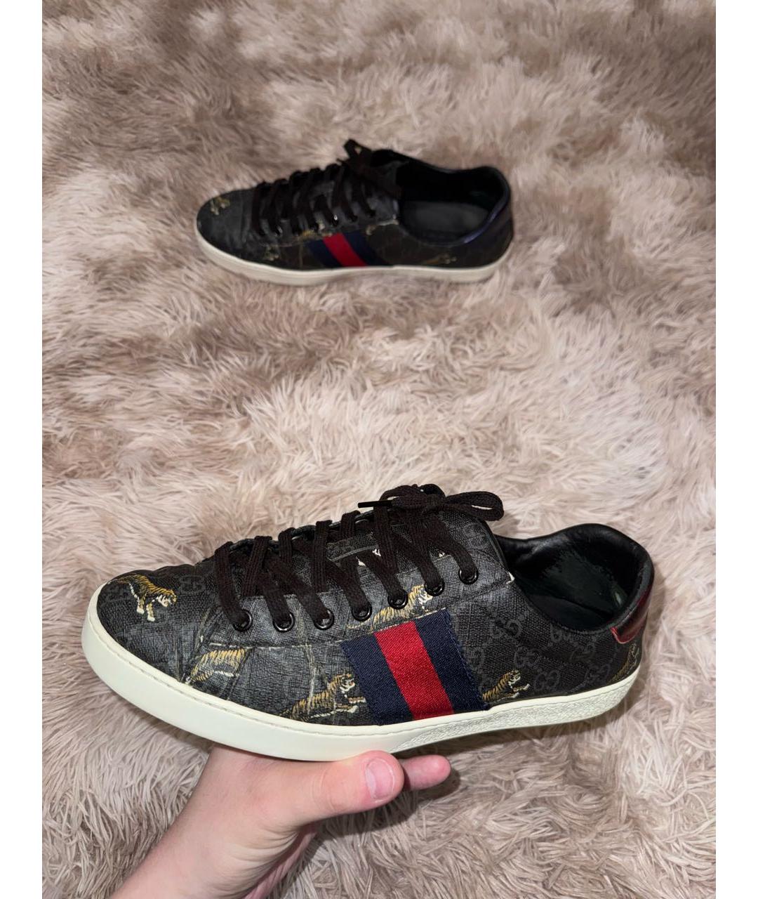 GUCCI Черные низкие кроссовки / кеды из искусственной кожи, фото 3