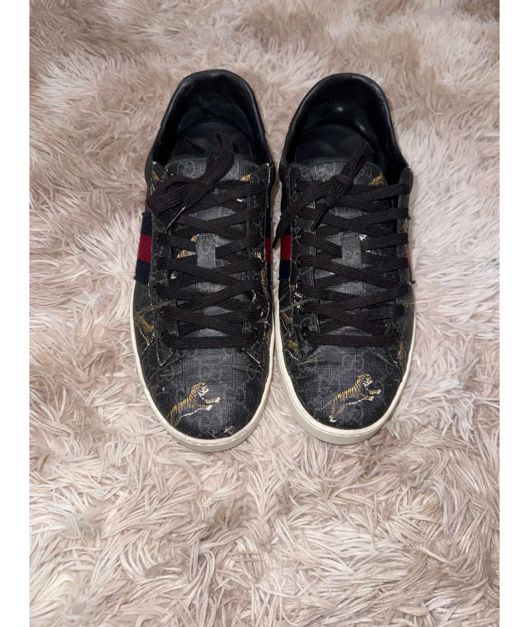 GUCCI Черные низкие кроссовки / кеды из искусственной кожи, фото 5