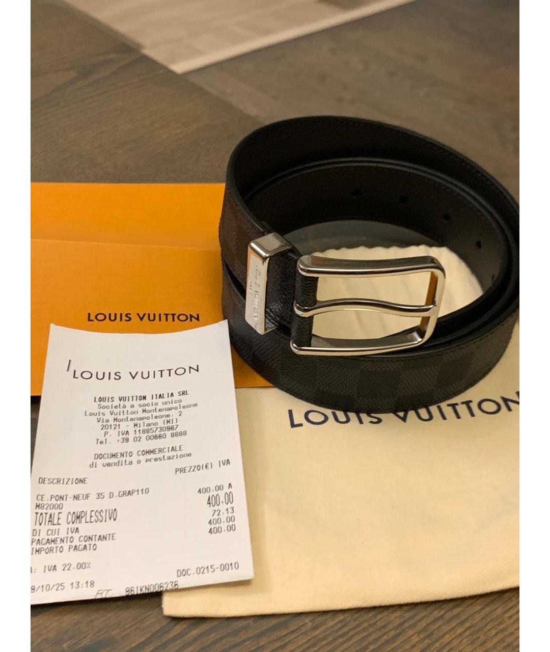 LOUIS VUITTON Черный кожаный ремень, фото 5