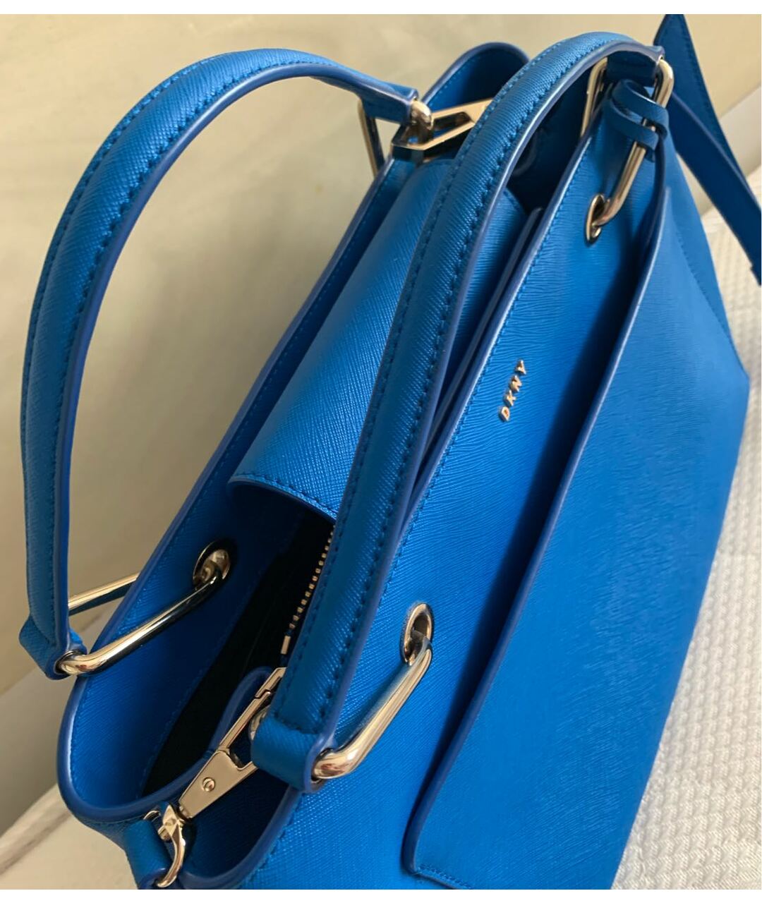 DKNY Синяя кожаная сумка тоут, фото 4