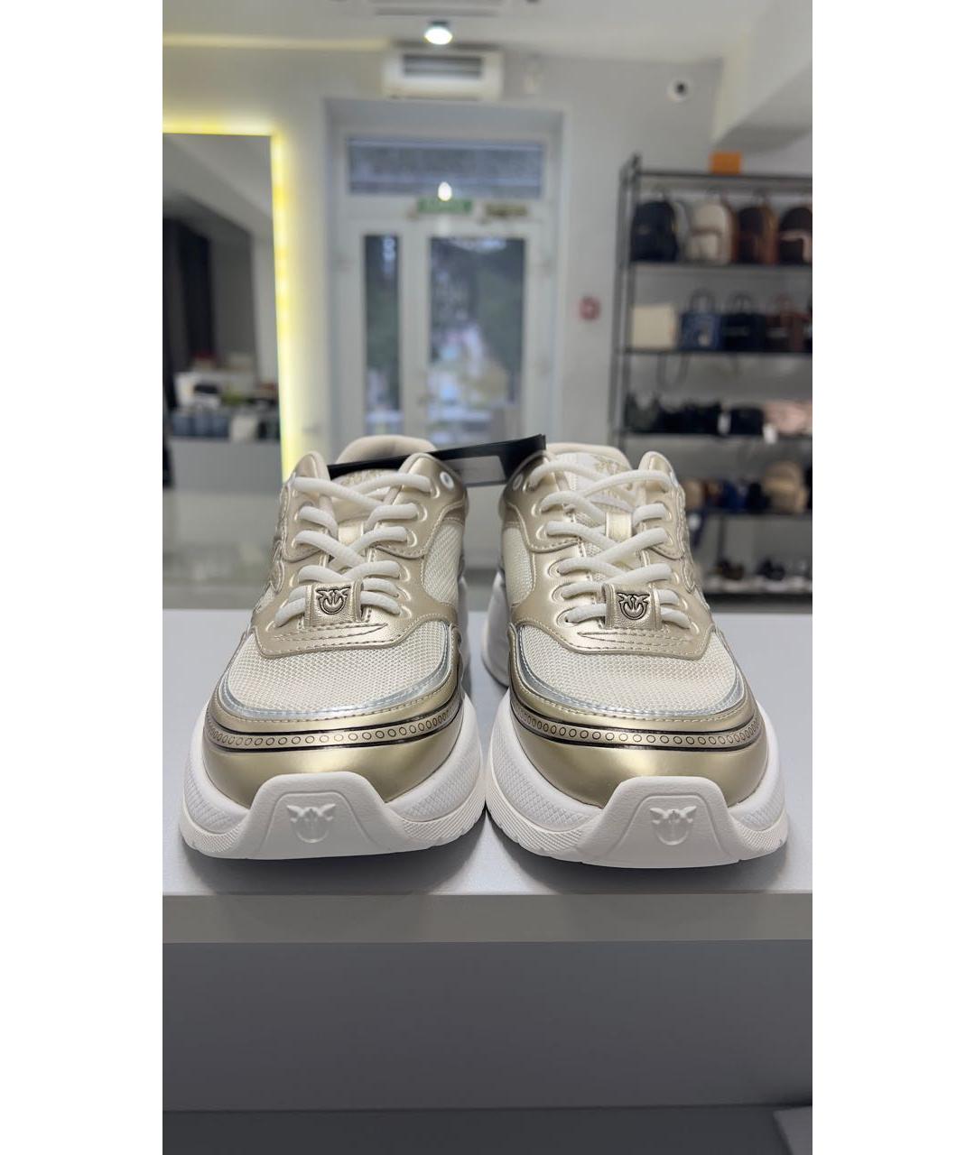 PINKO Золотые кожаные кроссовки, фото 2
