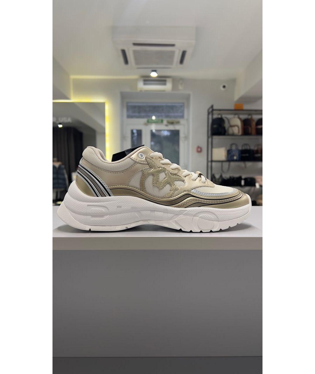 PINKO Золотые кожаные кроссовки, фото 5