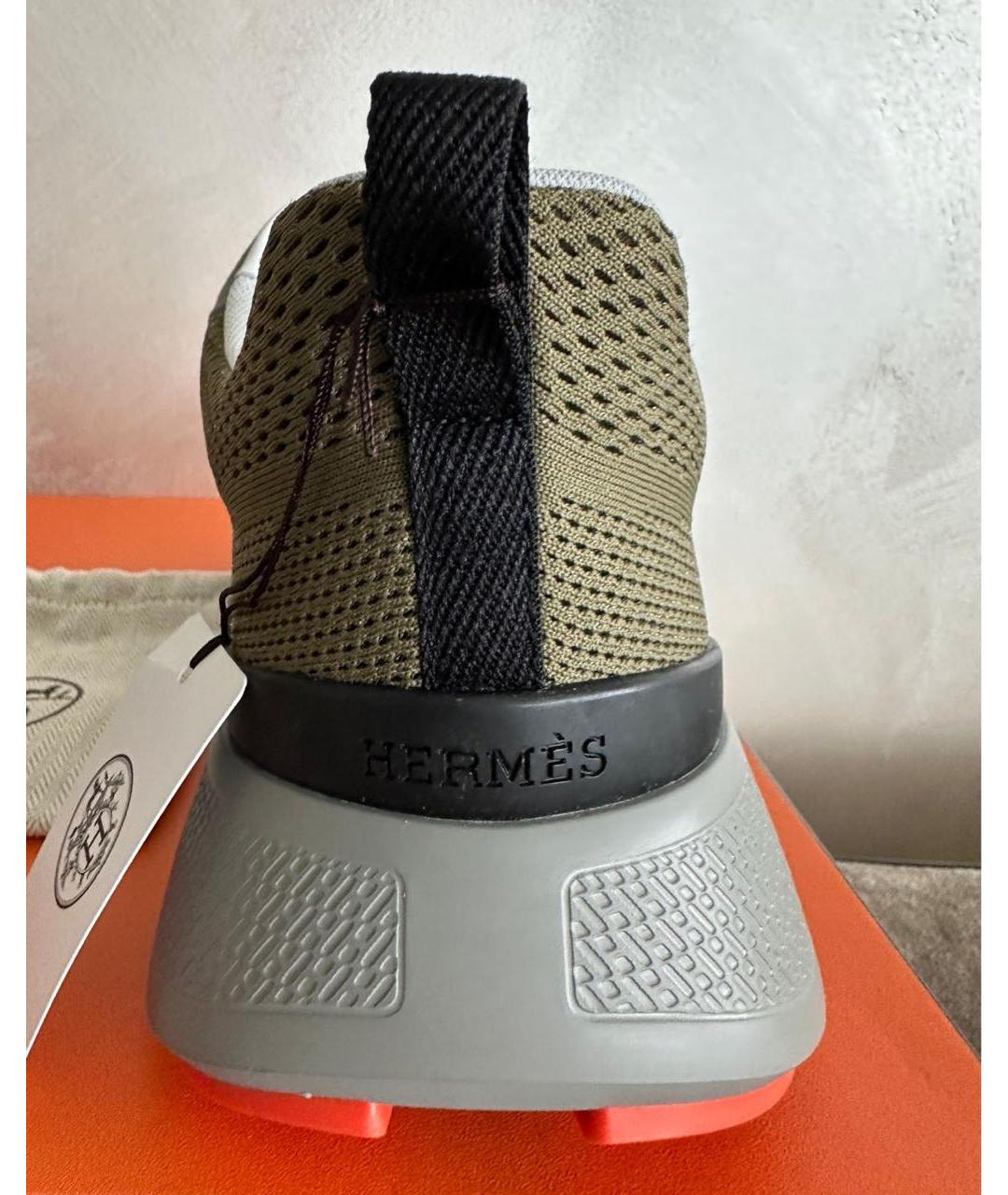HERMES Хаки низкие кроссовки / кеды, фото 5