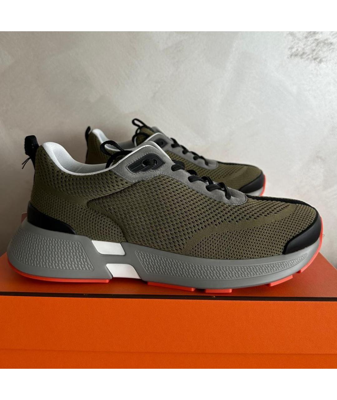 HERMES Хаки низкие кроссовки / кеды, фото 4