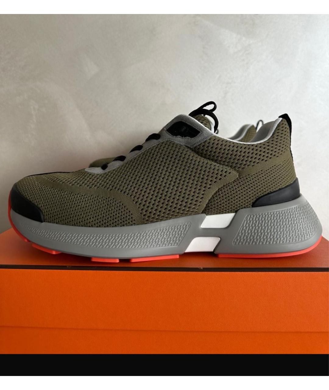 HERMES Хаки низкие кроссовки / кеды, фото 9