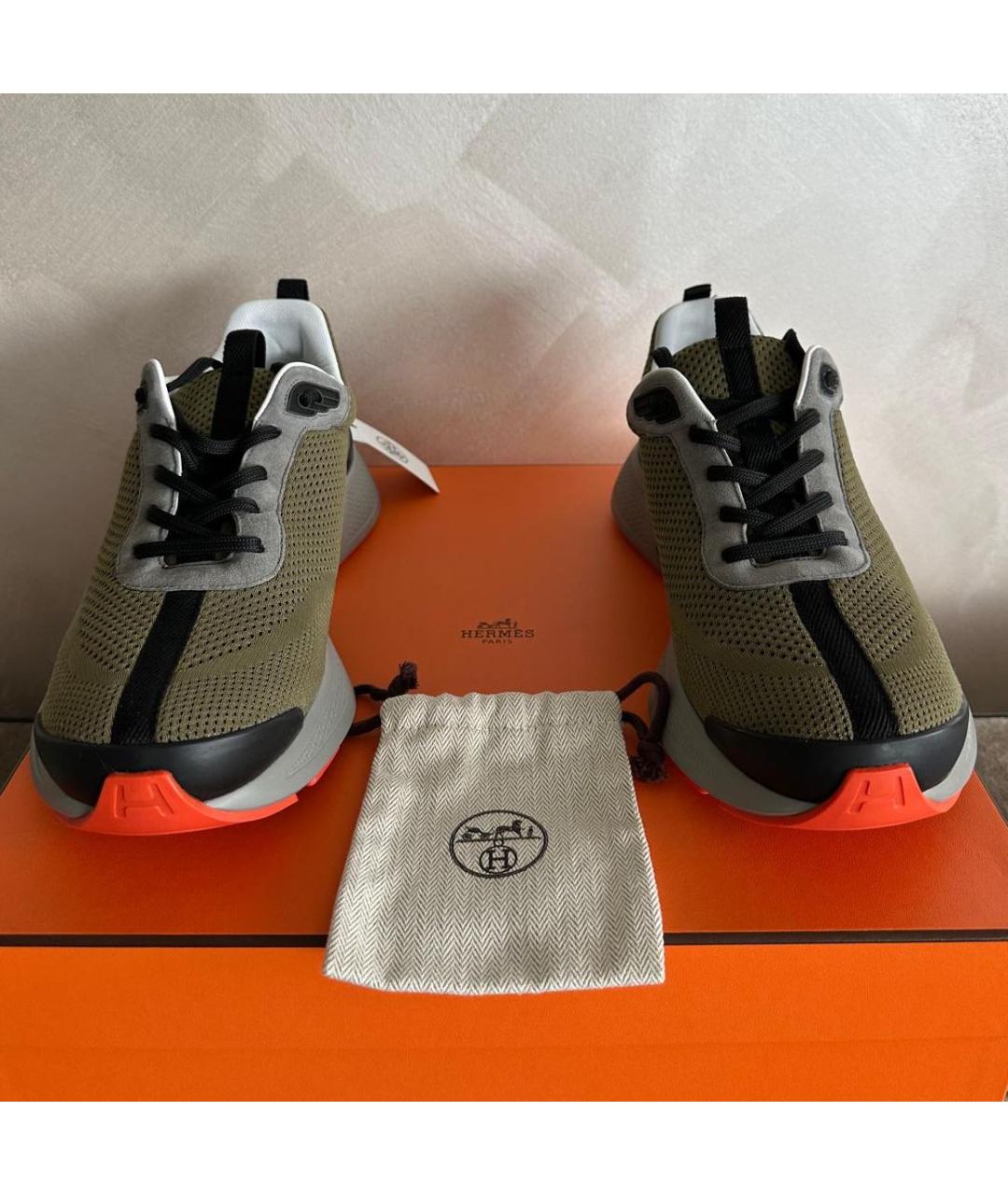 HERMES Хаки низкие кроссовки / кеды, фото 2