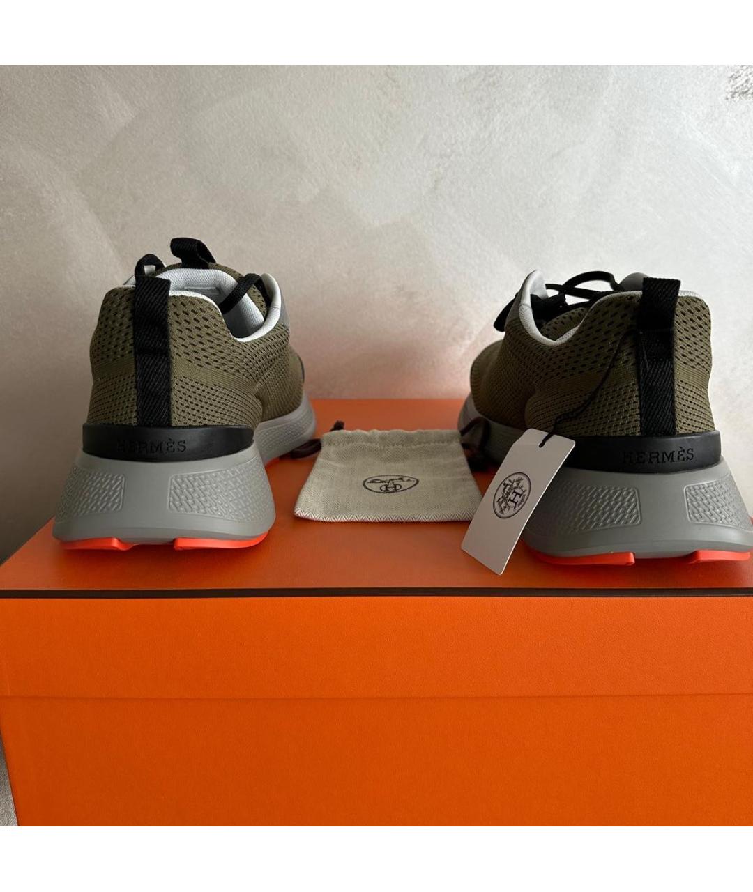 HERMES Хаки низкие кроссовки / кеды, фото 3