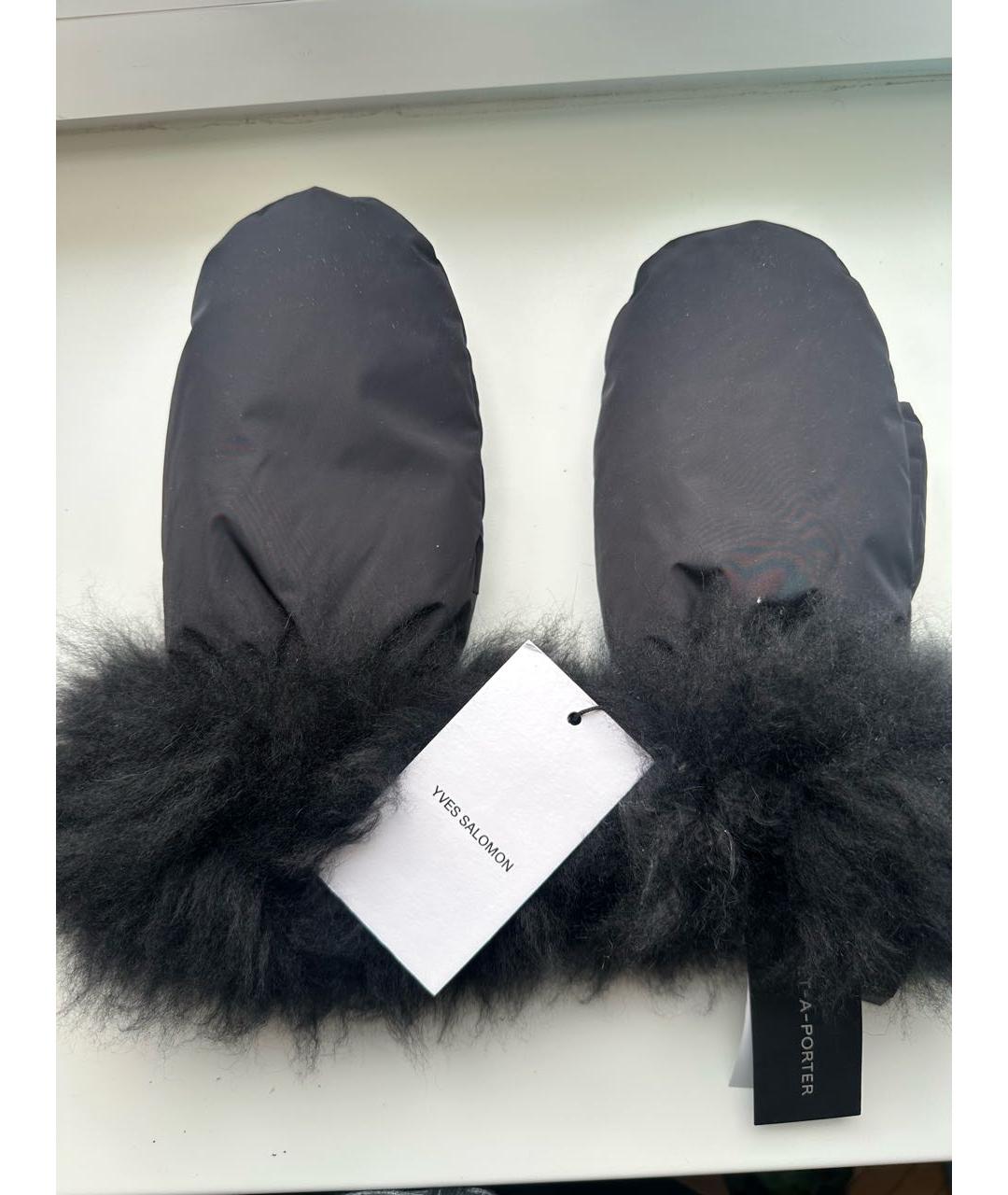 YVES SALOMON Черные синтетические варежки, фото 2