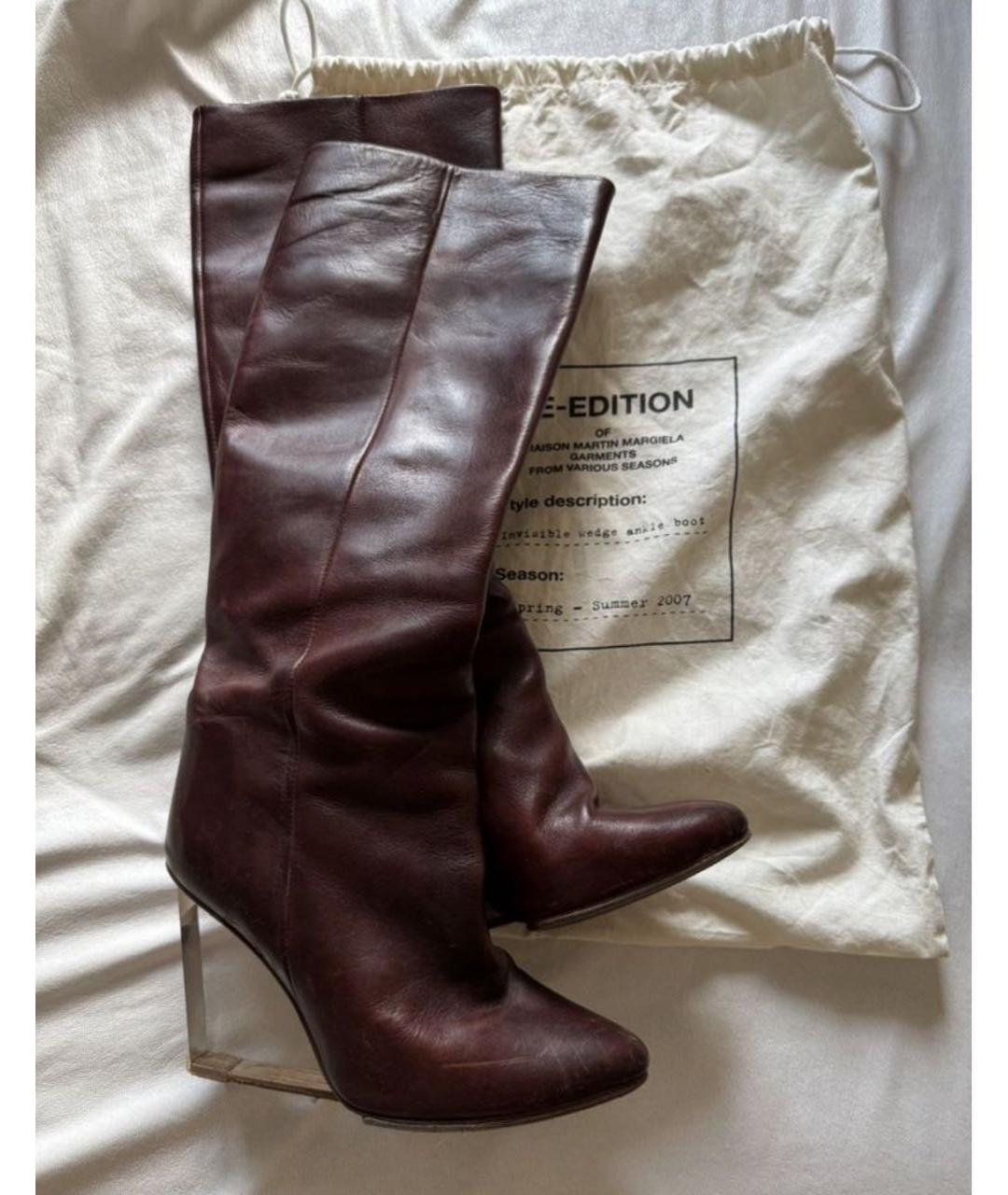 MM6 MAISON MARGIELA Бордовые кожаные сапоги, фото 5