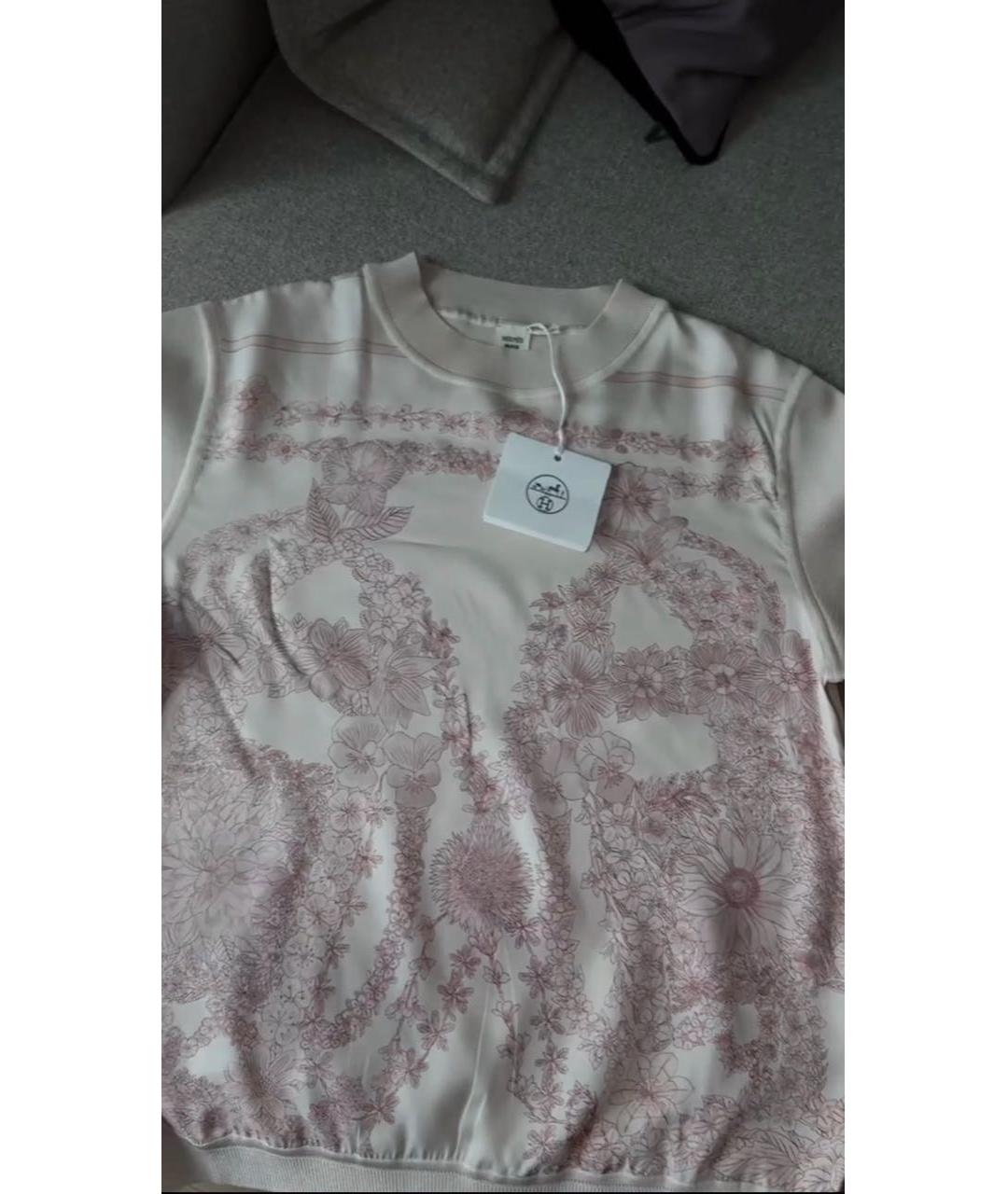 HERMES Розовая шелковая футболка, фото 2