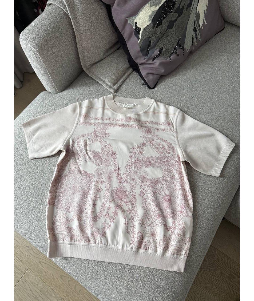 HERMES Розовая шелковая футболка, фото 3