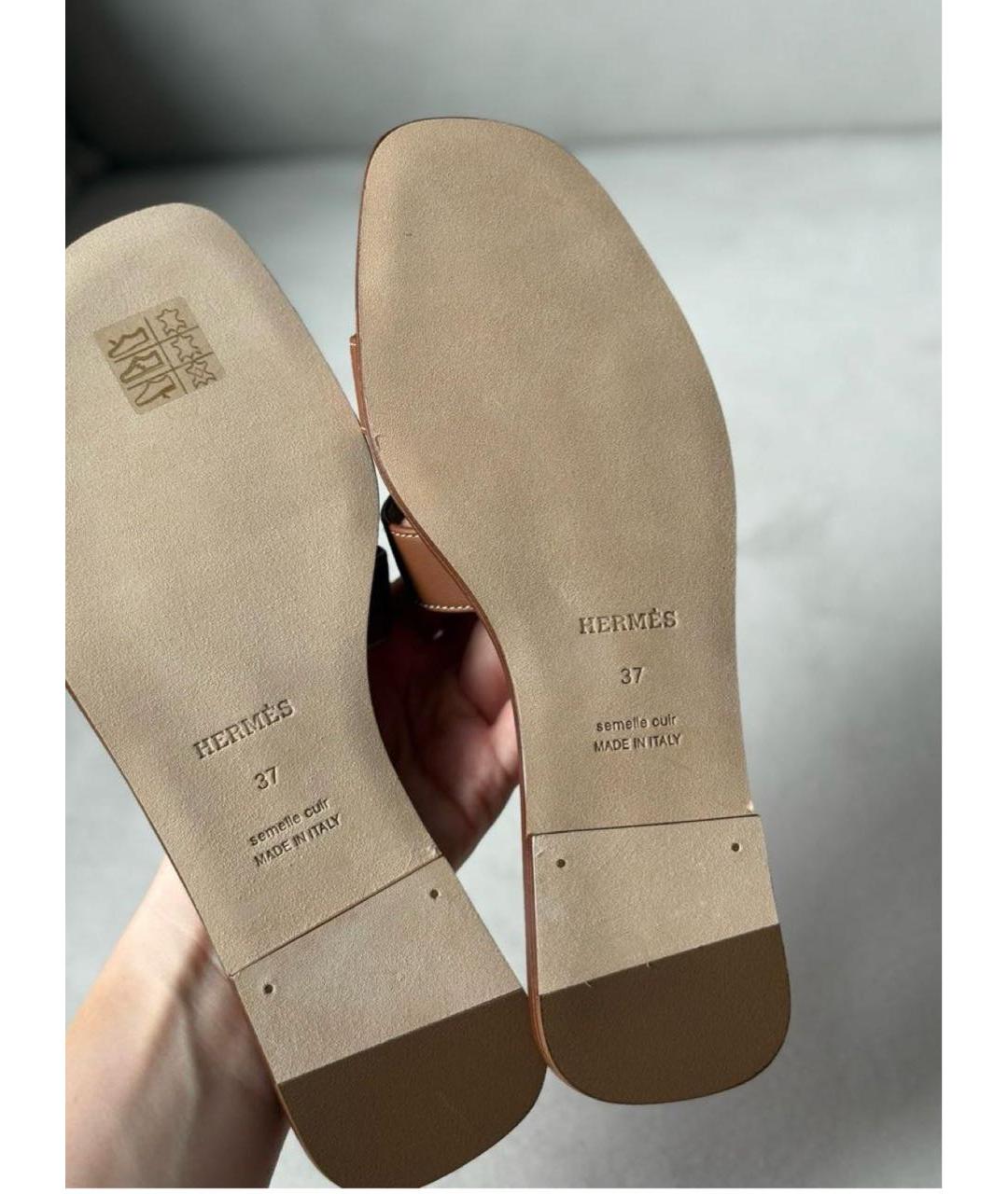 HERMES Коричневые кожаные шлепанцы, фото 3