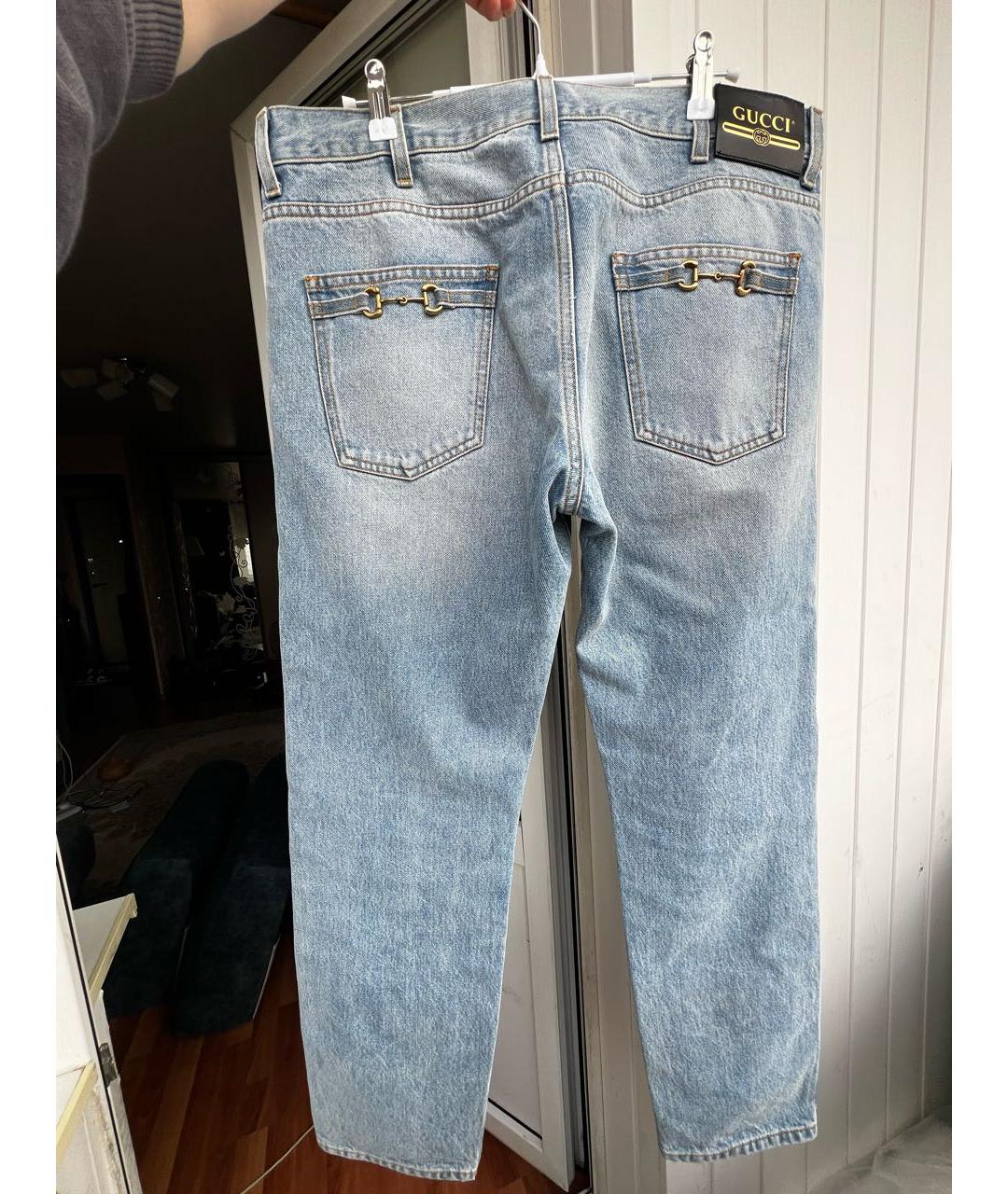 GUCCI Голубые хлопковые прямые джинсы, фото 2