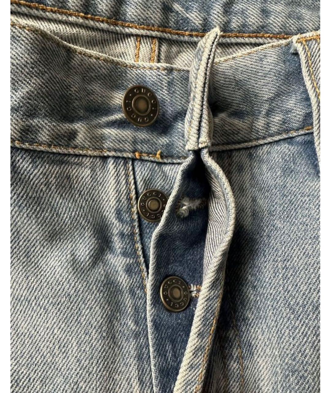 GUCCI Голубые хлопковые прямые джинсы, фото 5