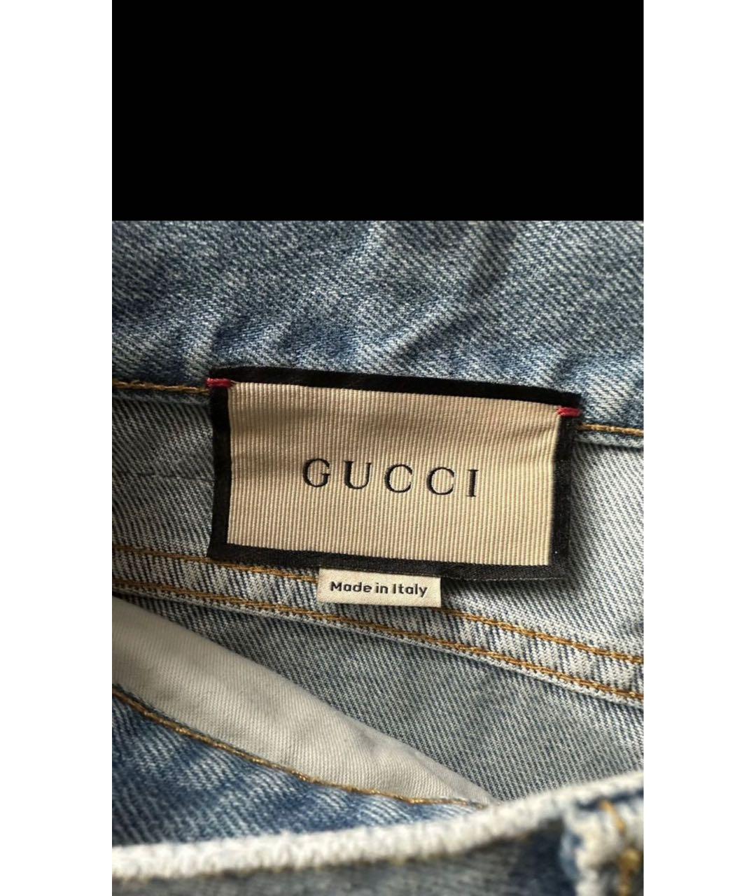 GUCCI Голубые хлопковые прямые джинсы, фото 3
