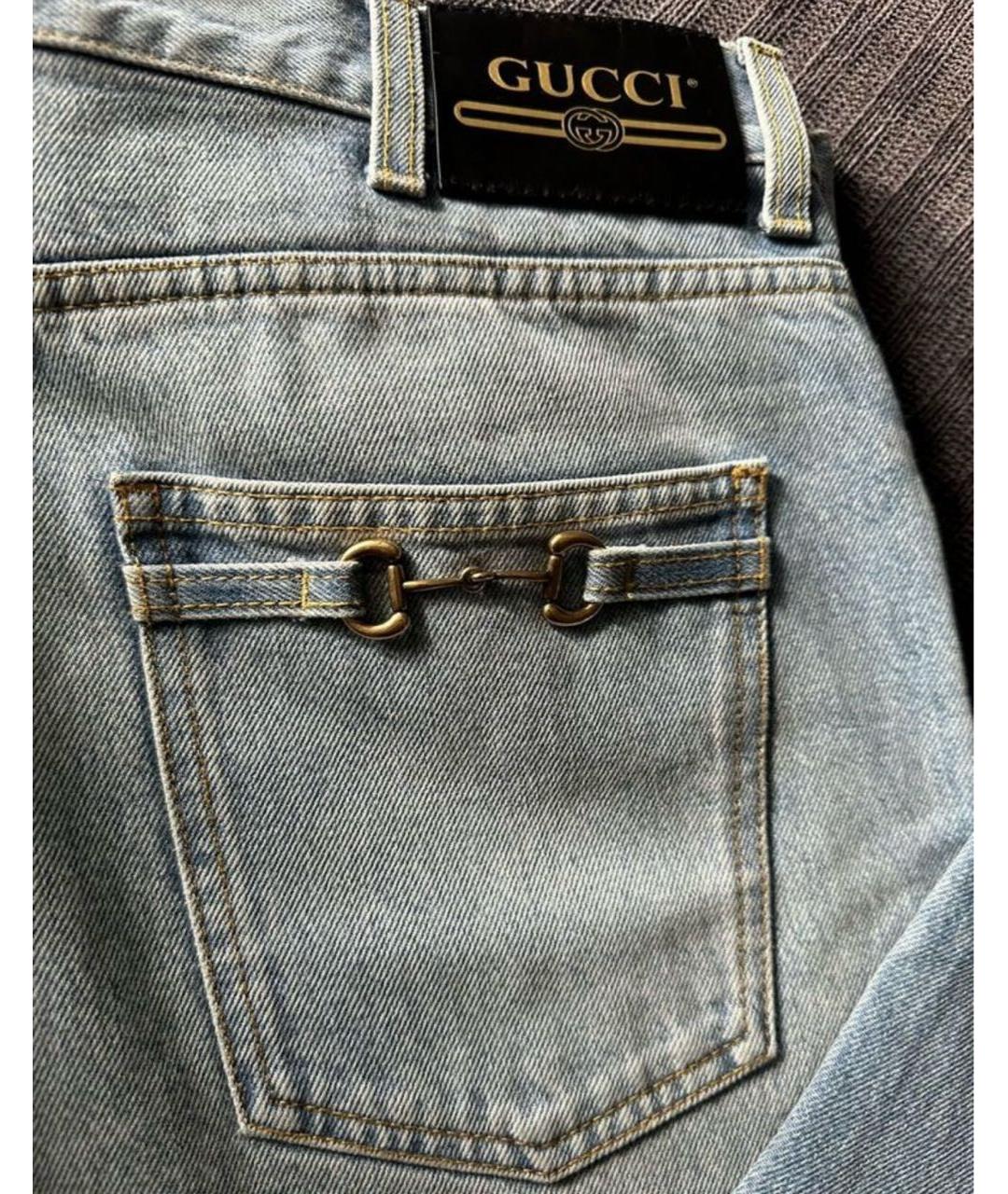 GUCCI Голубые хлопковые прямые джинсы, фото 6