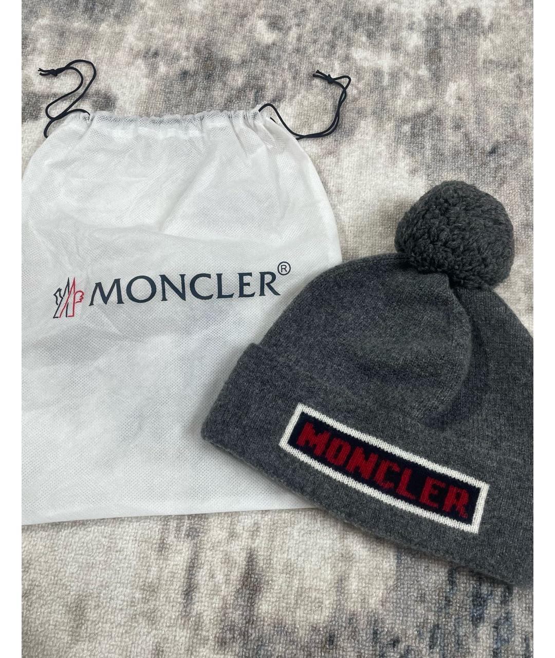 MONCLER Серая шерстяная шапка, фото 3