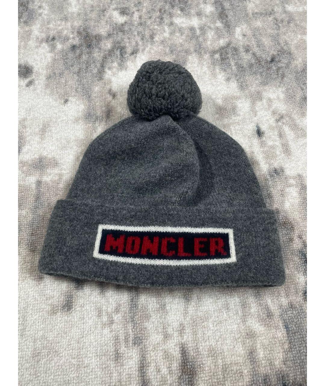 MONCLER Серая шерстяная шапка, фото 4
