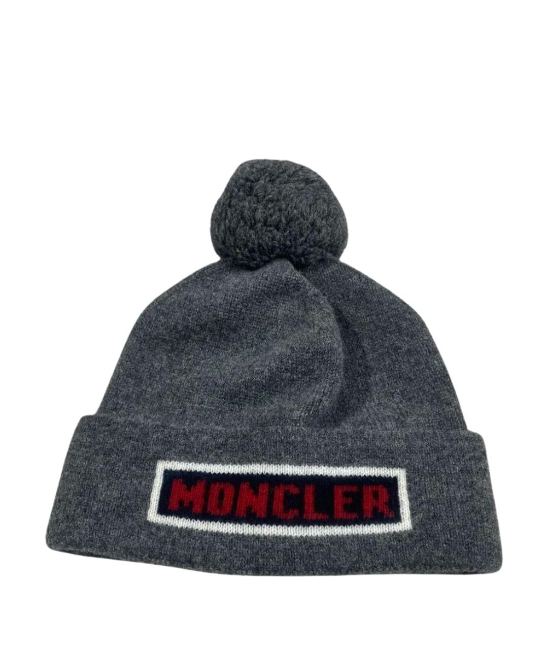 MONCLER Серая шерстяная шапка, фото 1