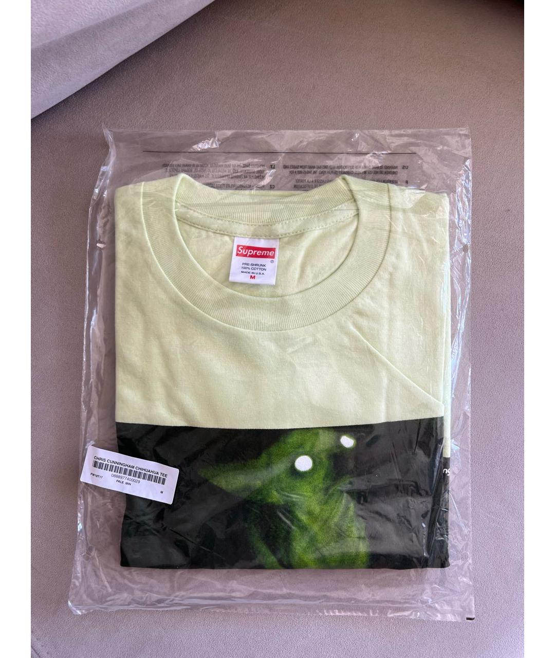SUPREME Салатовая хлопковая футболка, фото 2