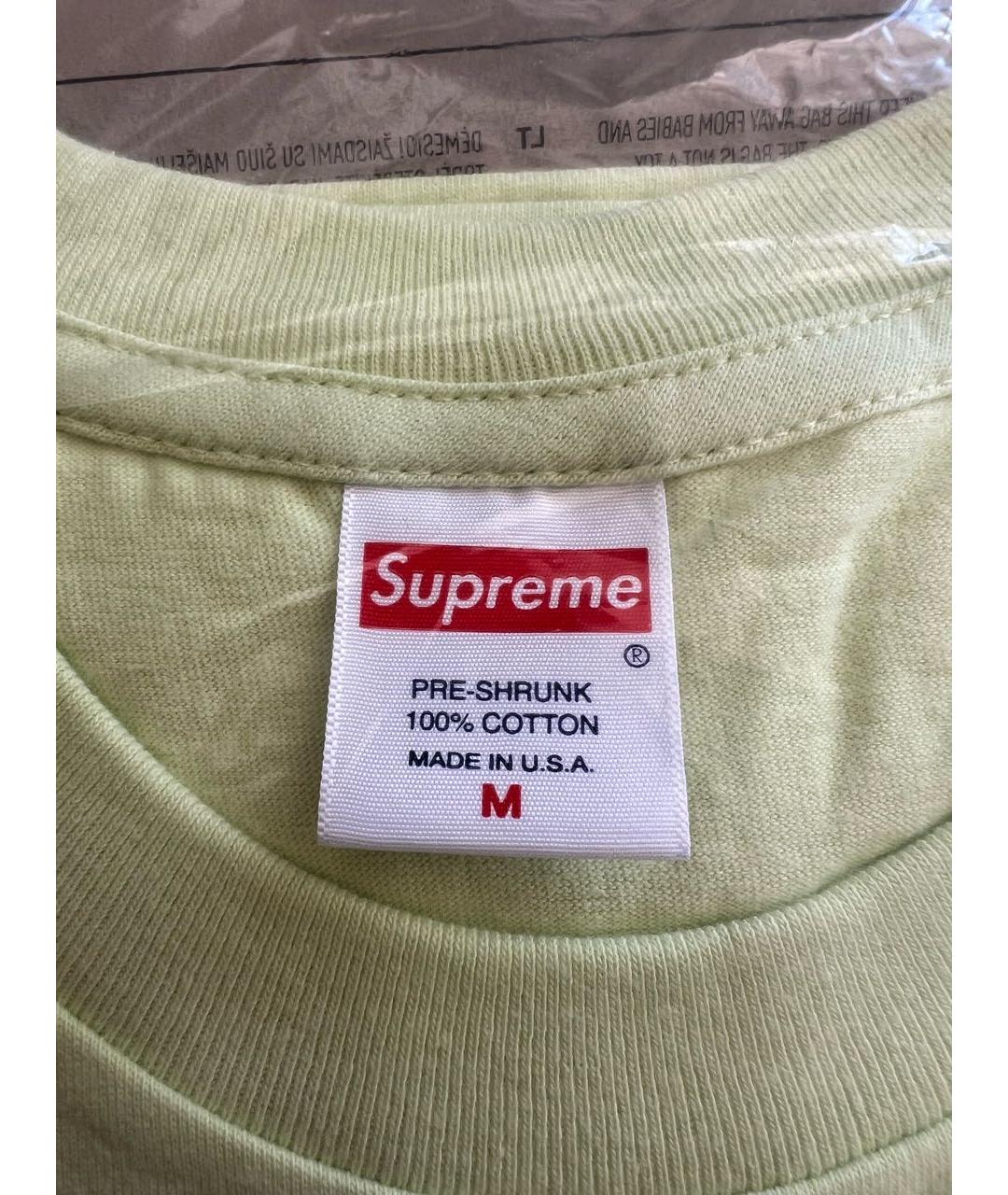 SUPREME Салатовая хлопковая футболка, фото 4