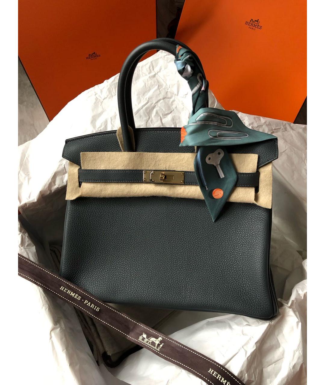 HERMES Антрацитовая кожаная сумка с короткими ручками, фото 5