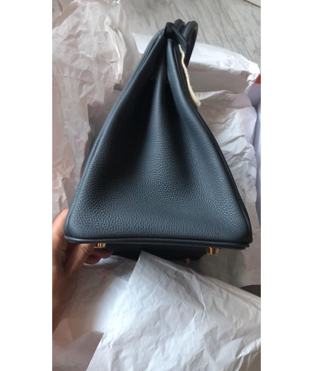 HERMES Антрацитовая кожаная сумка с короткими ручками, фото 3