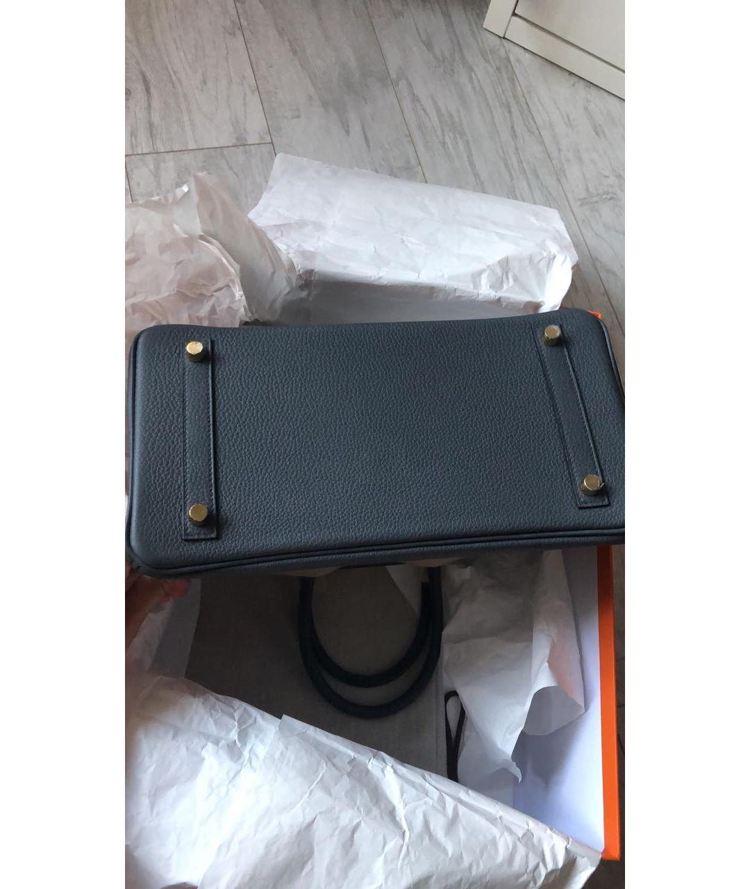 HERMES Антрацитовая кожаная сумка с короткими ручками, фото 4