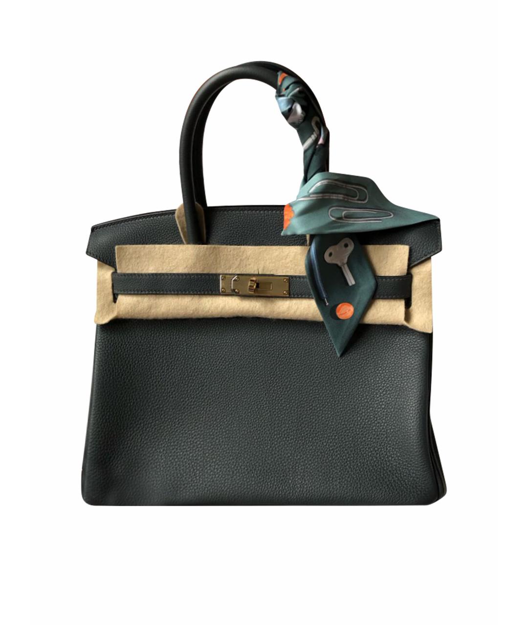 HERMES Антрацитовая кожаная сумка с короткими ручками, фото 1
