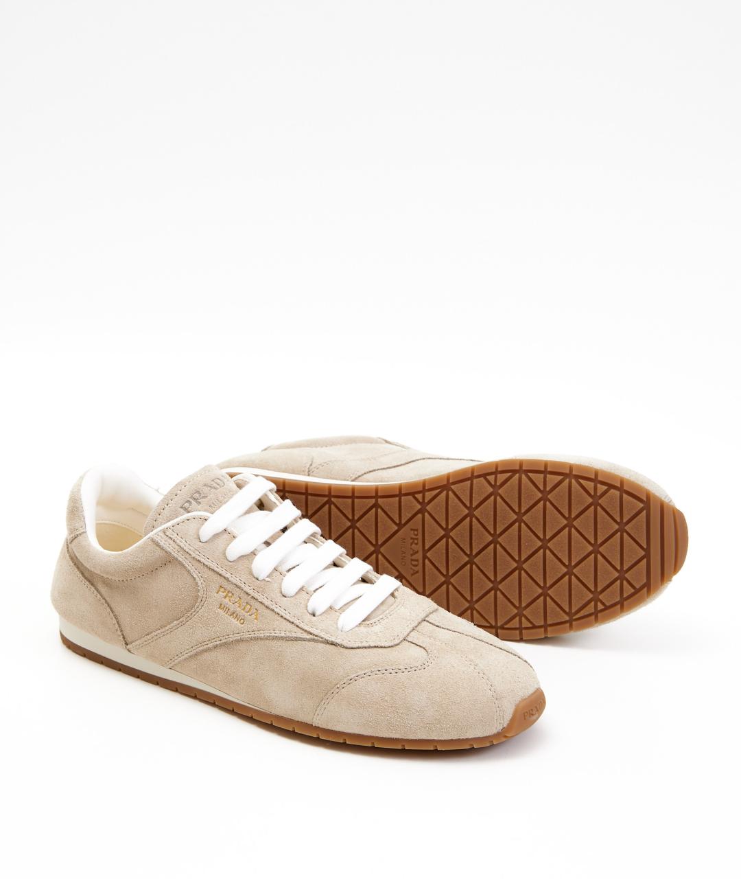 PRADA Бежевые замшевые кроссовки, фото 5