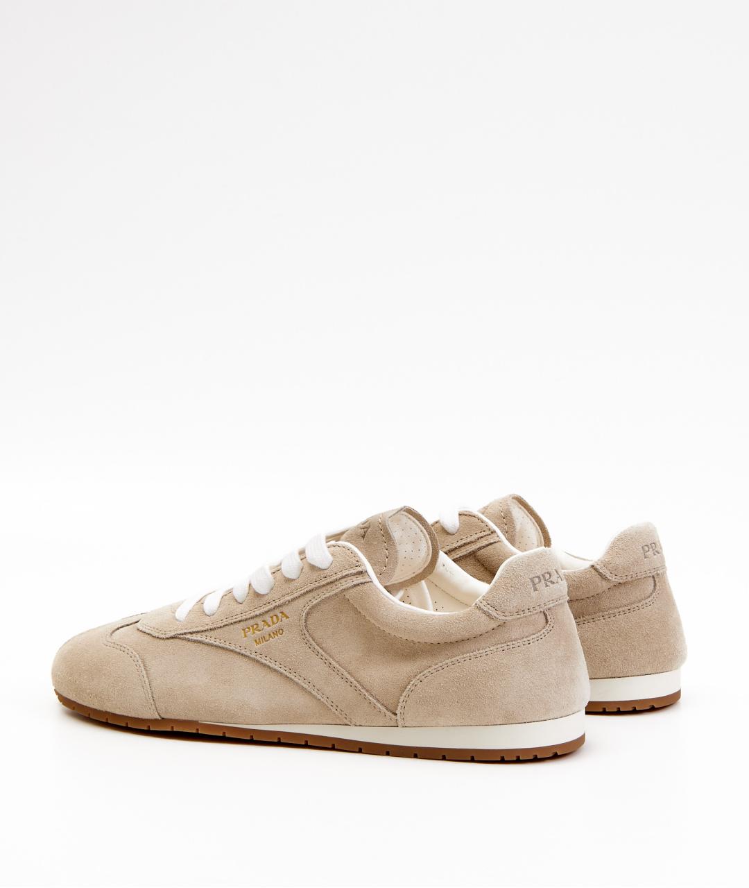 PRADA Бежевые замшевые кроссовки, фото 3