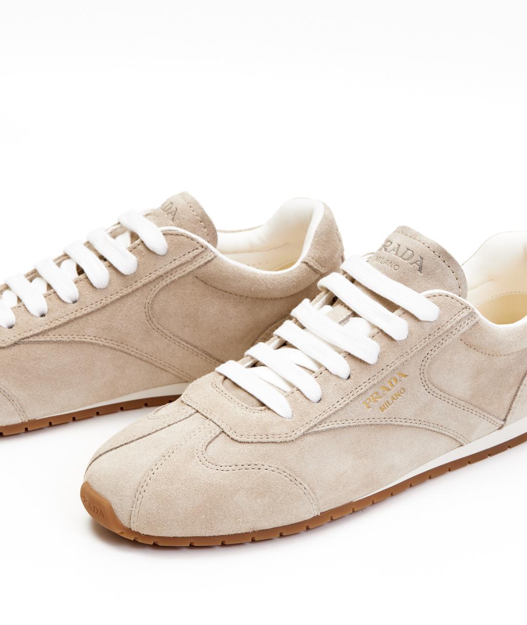 PRADA Бежевые замшевые кроссовки, фото 4
