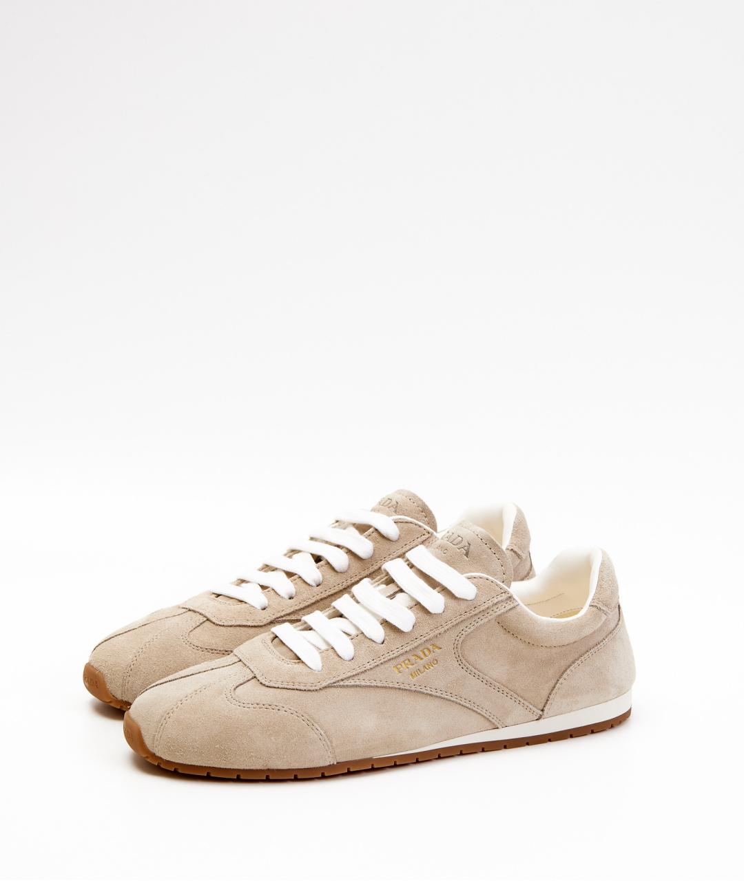 PRADA Бежевые замшевые кроссовки, фото 2