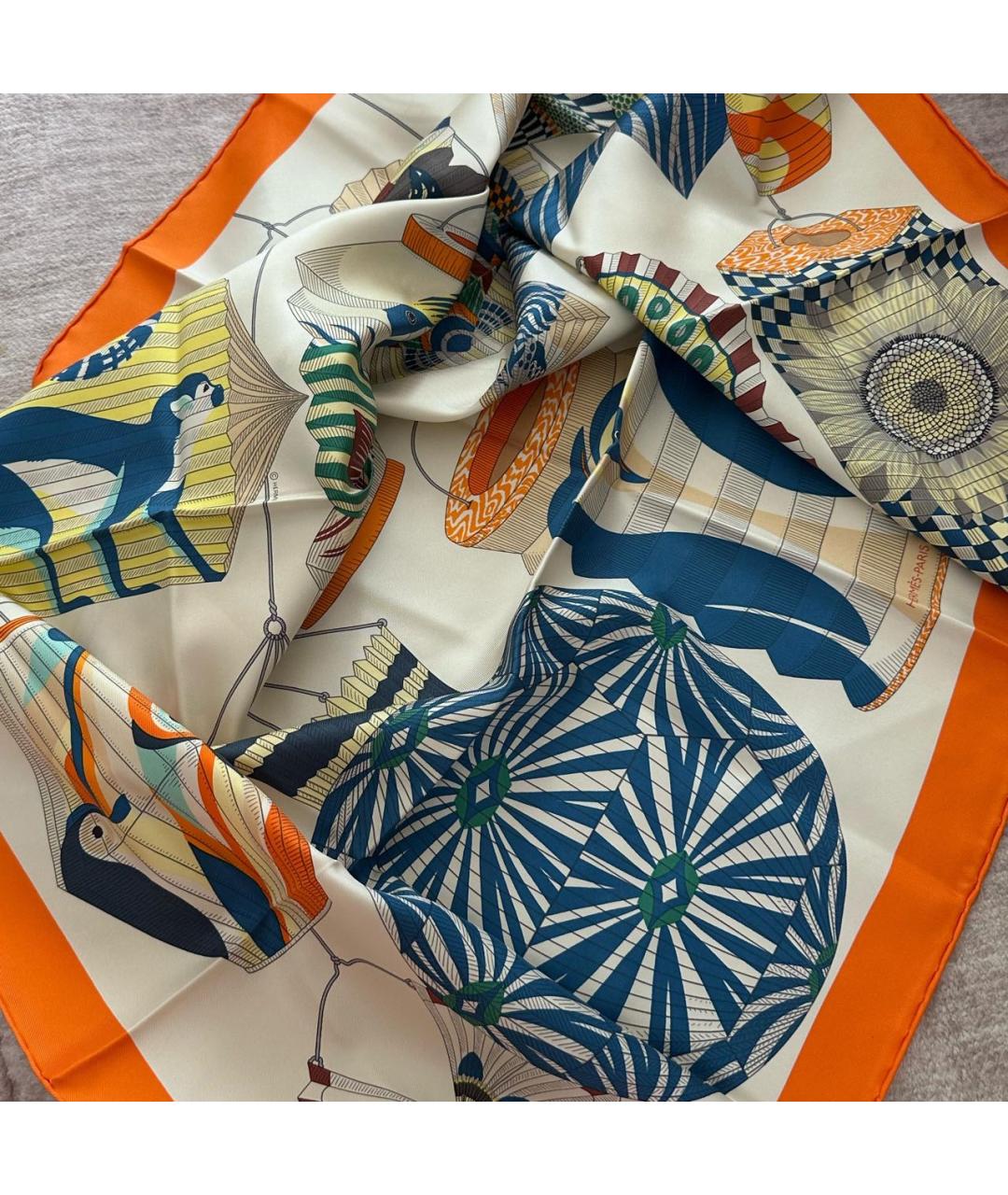 HERMES Белый шелковый платок, фото 3