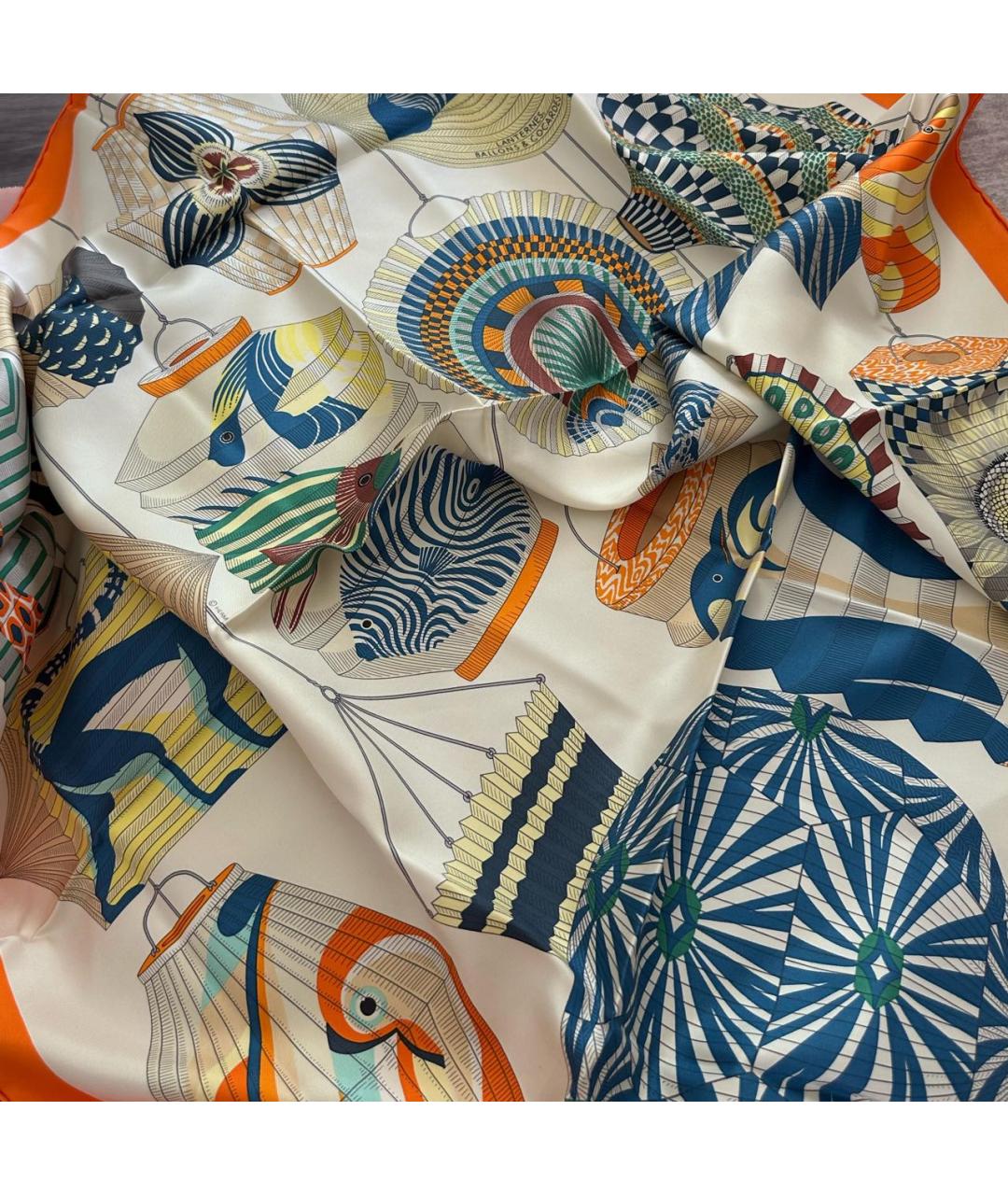 HERMES Белый шелковый платок, фото 2