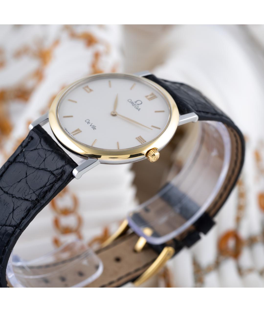 OMEGA Черные часы из желтого золота, фото 4