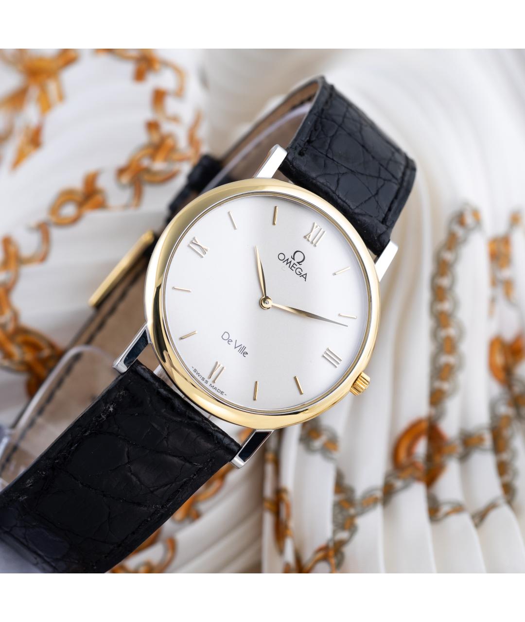 OMEGA Черные часы из желтого золота, фото 2