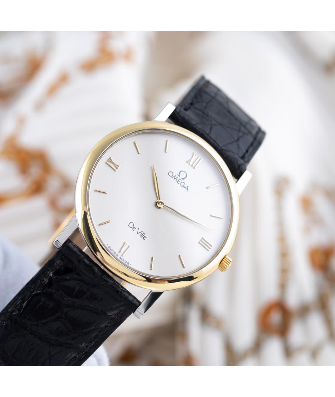 OMEGA Черные часы из желтого золота, фото 5