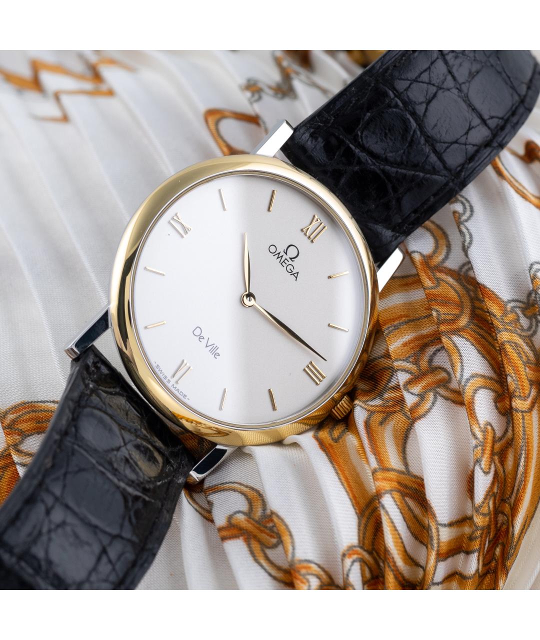 OMEGA Черные часы из желтого золота, фото 6