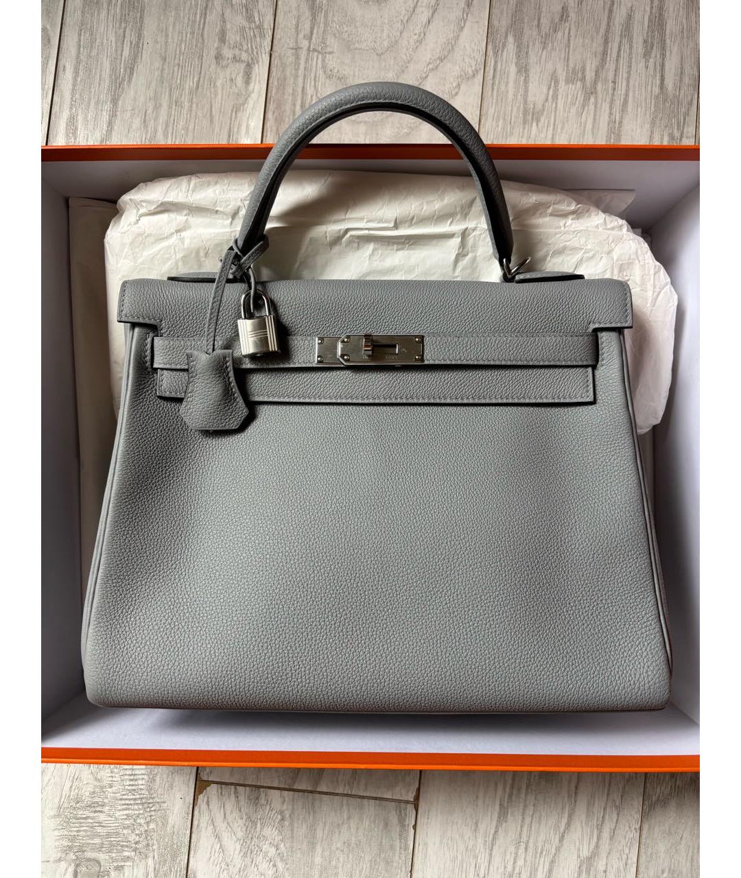 HERMES Серая кожаная сумка через плечо, фото 5