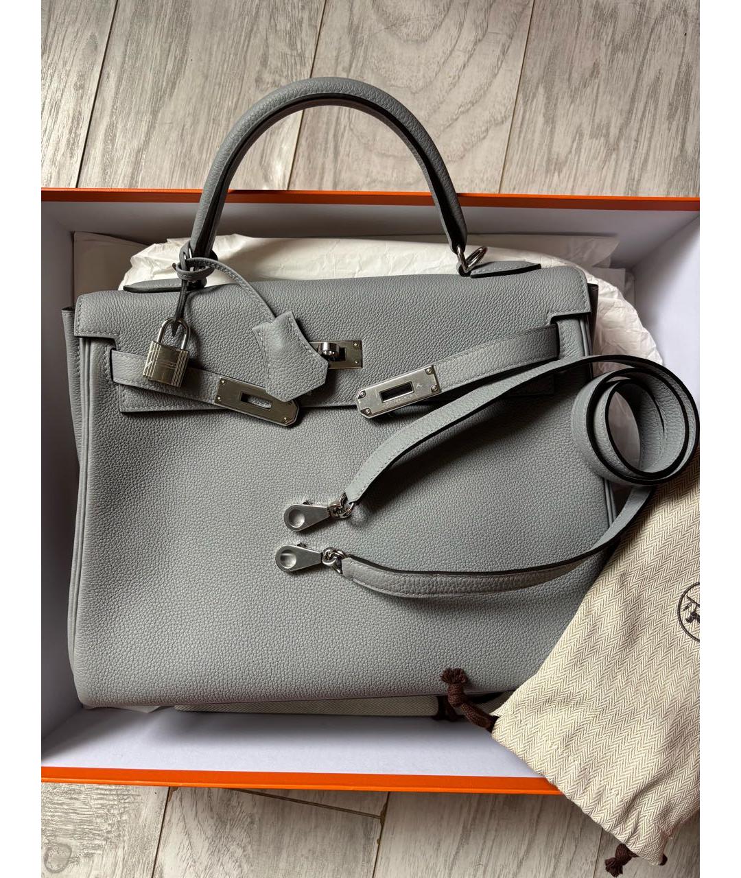 HERMES Серая кожаная сумка через плечо, фото 4