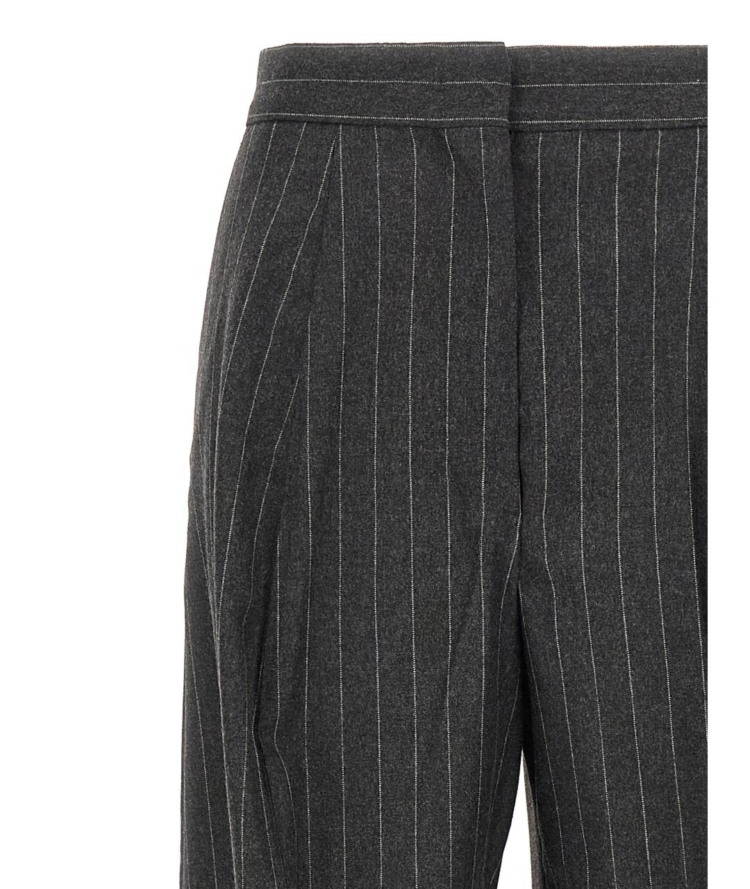 SPORTMAX Серые шерстяные прямые брюки, фото 3