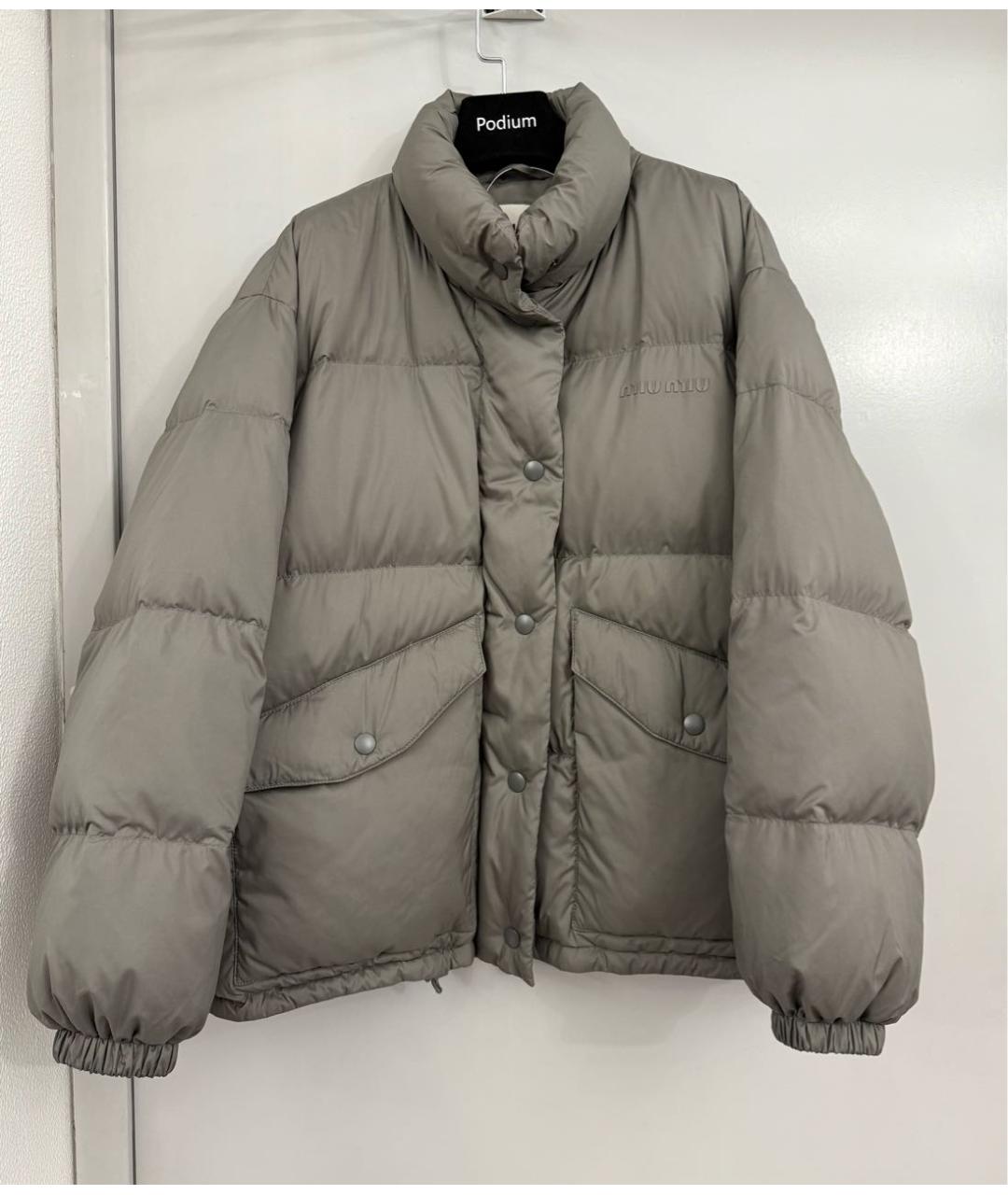 MIU MIU Серый полиэстеровый пуховик, фото 6