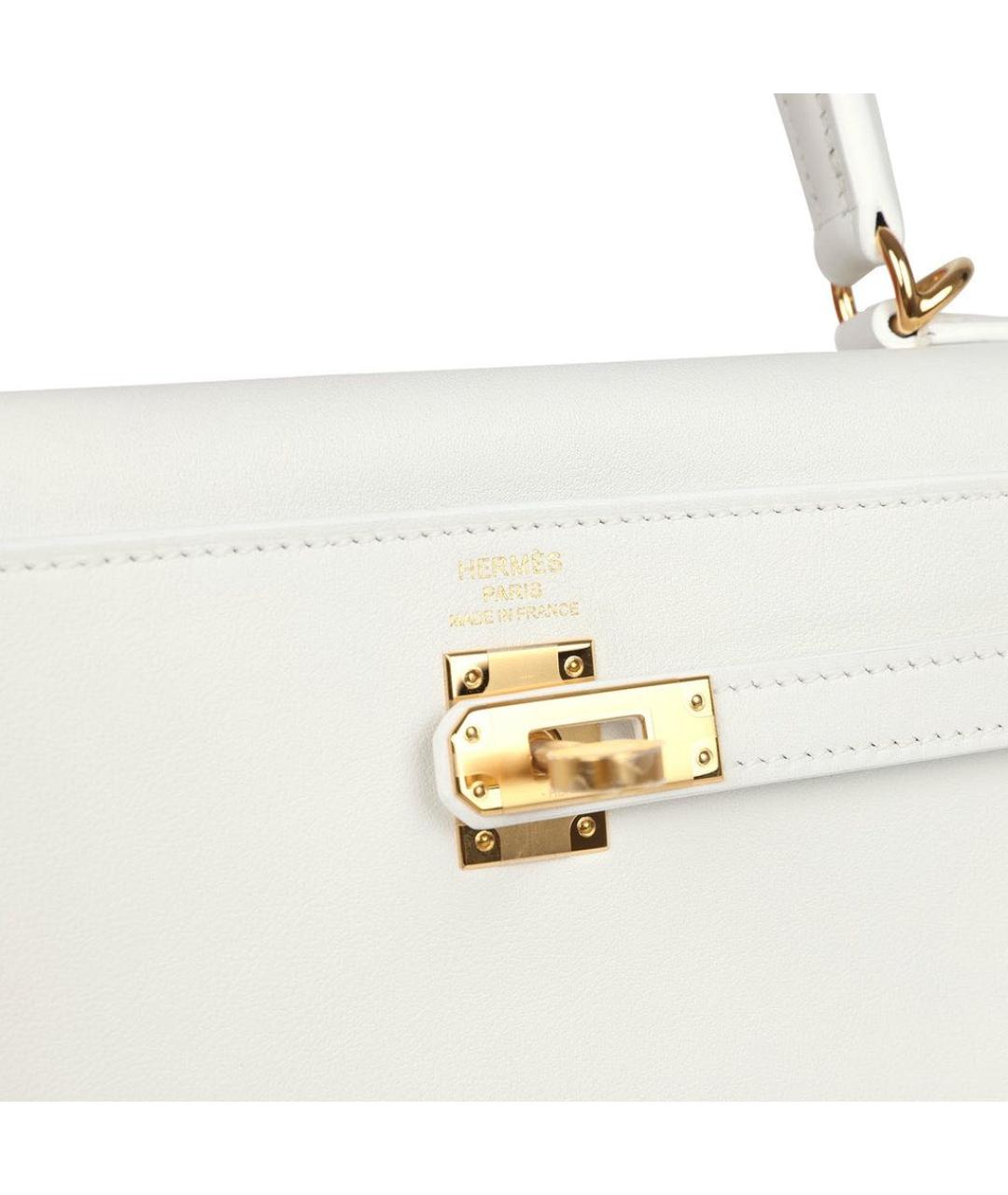 HERMES Белая кожаная сумка с короткими ручками, фото 4