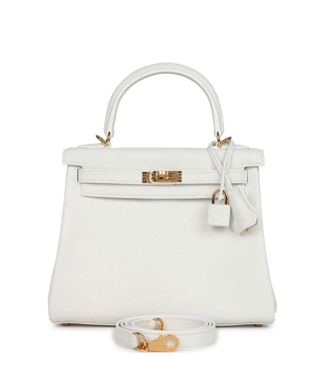 HERMES Белая кожаная сумка с короткими ручками, фото 1