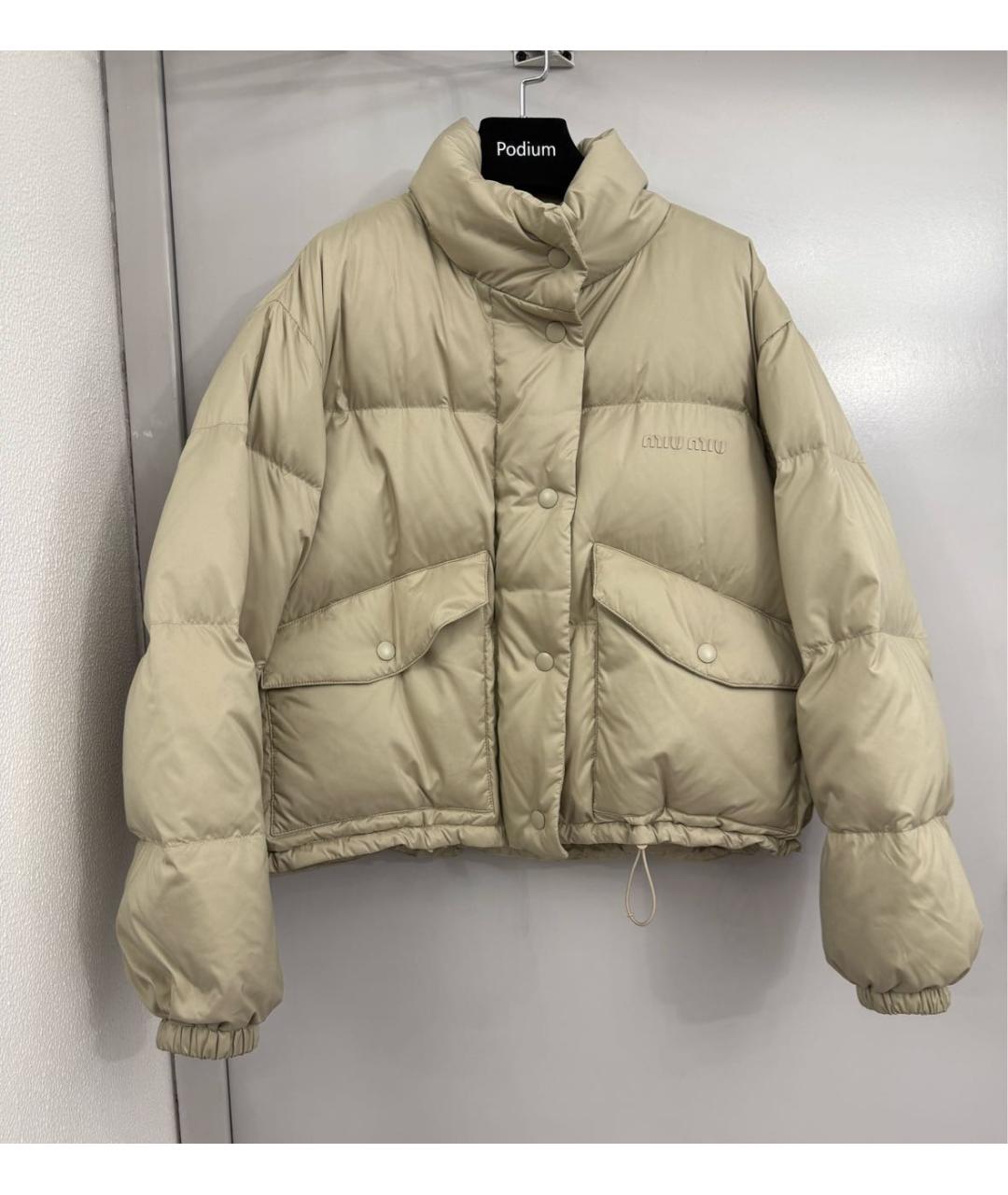 MIU MIU Бежевый полиэстеровый пуховик, фото 6