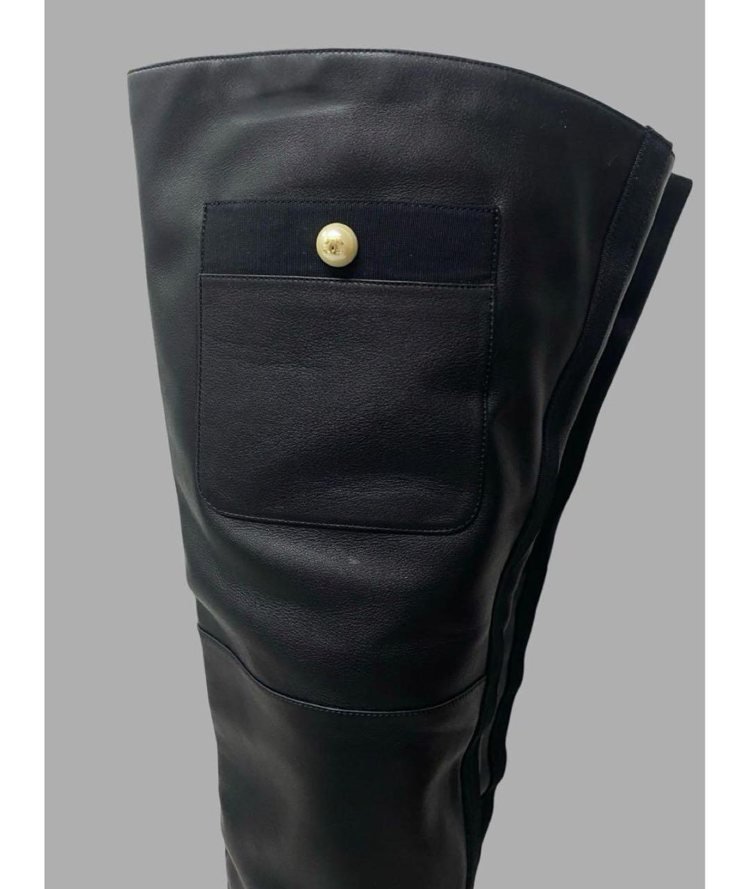 CHANEL Черные кожаные ботфорты, фото 4