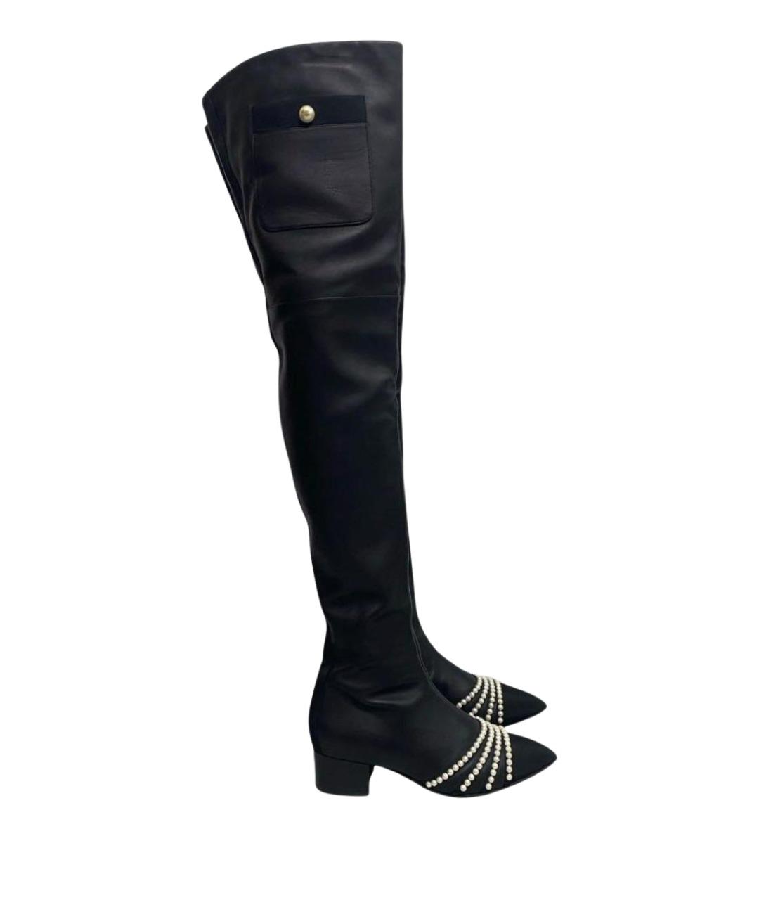 CHANEL Черные кожаные ботфорты, фото 1