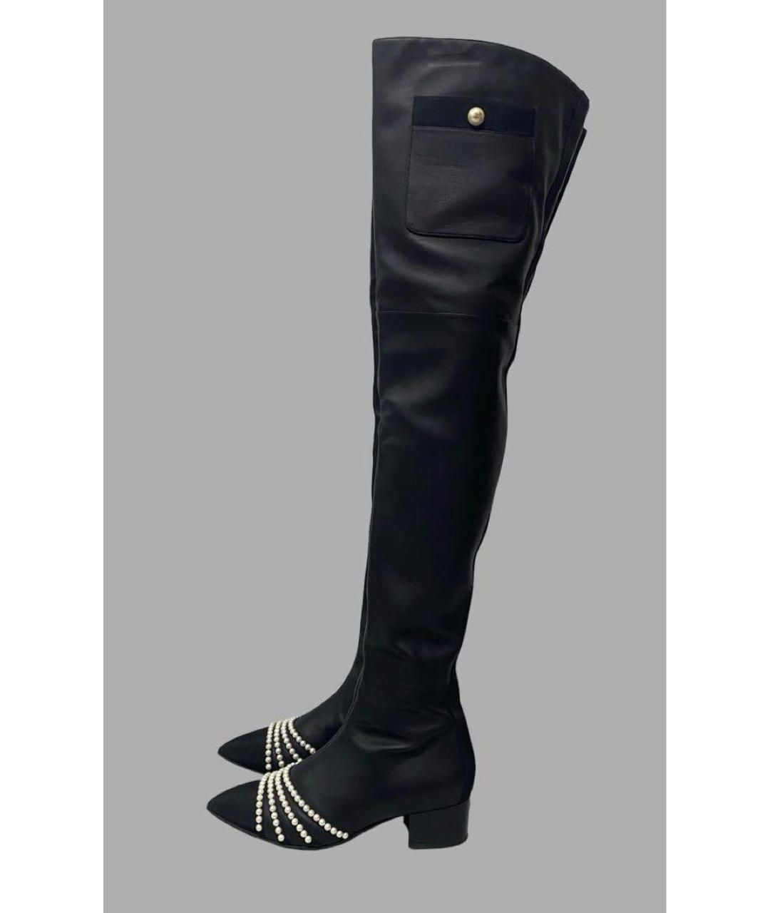 CHANEL Черные кожаные ботфорты, фото 7