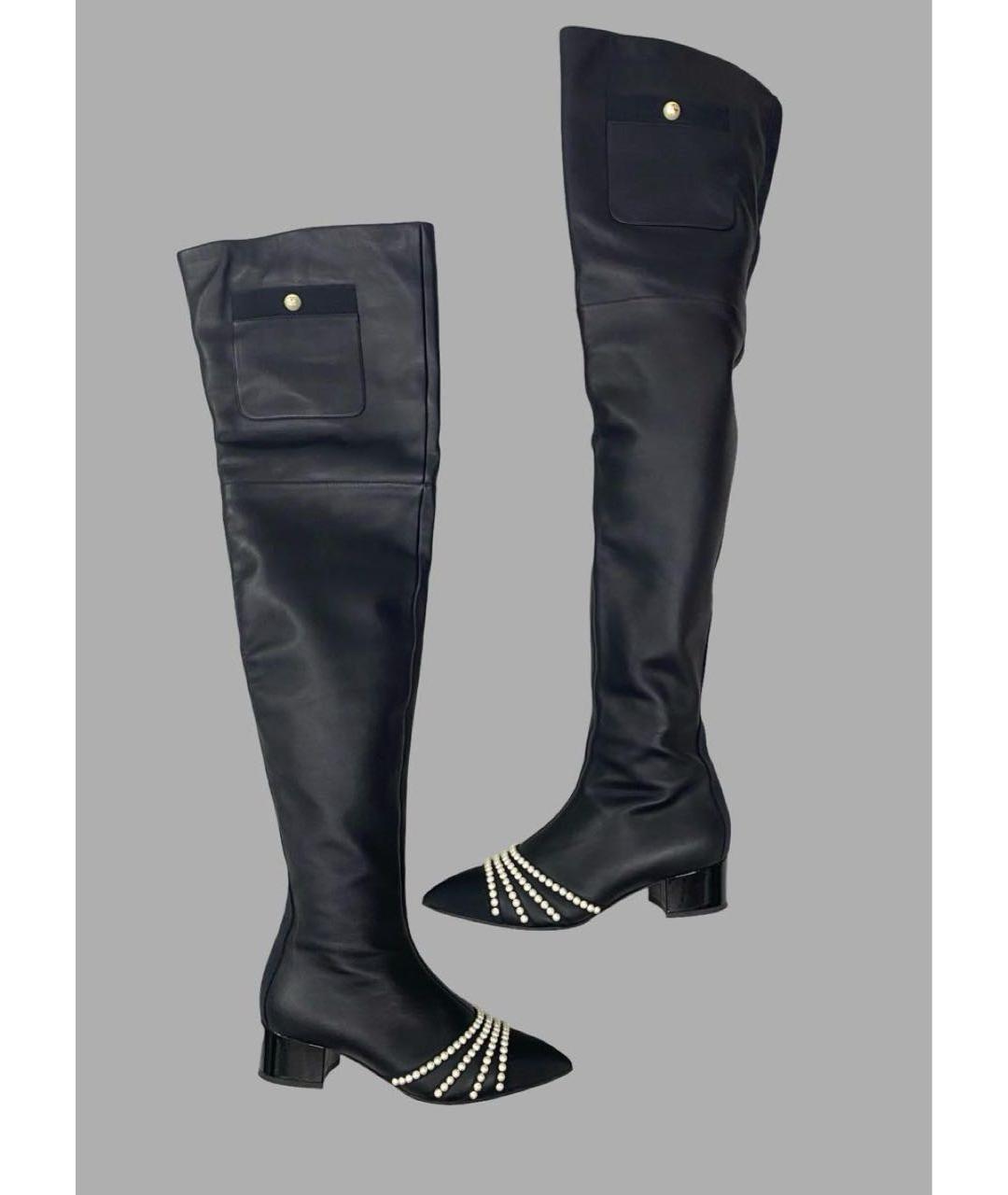CHANEL Черные кожаные ботфорты, фото 5